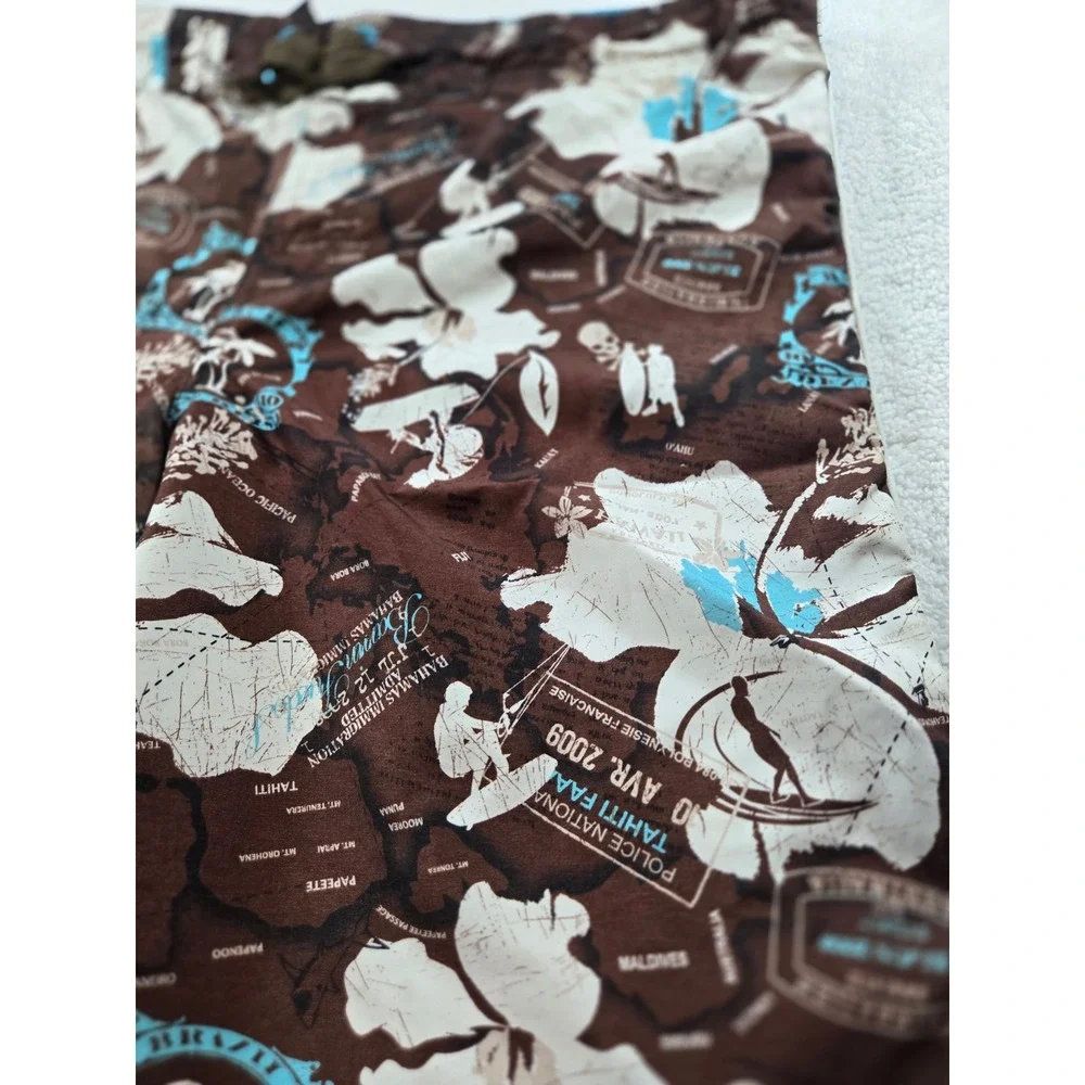 Joe Boxer Mens XL Brown Tropical Passport Travel Print Board Shorts Swim Trunks